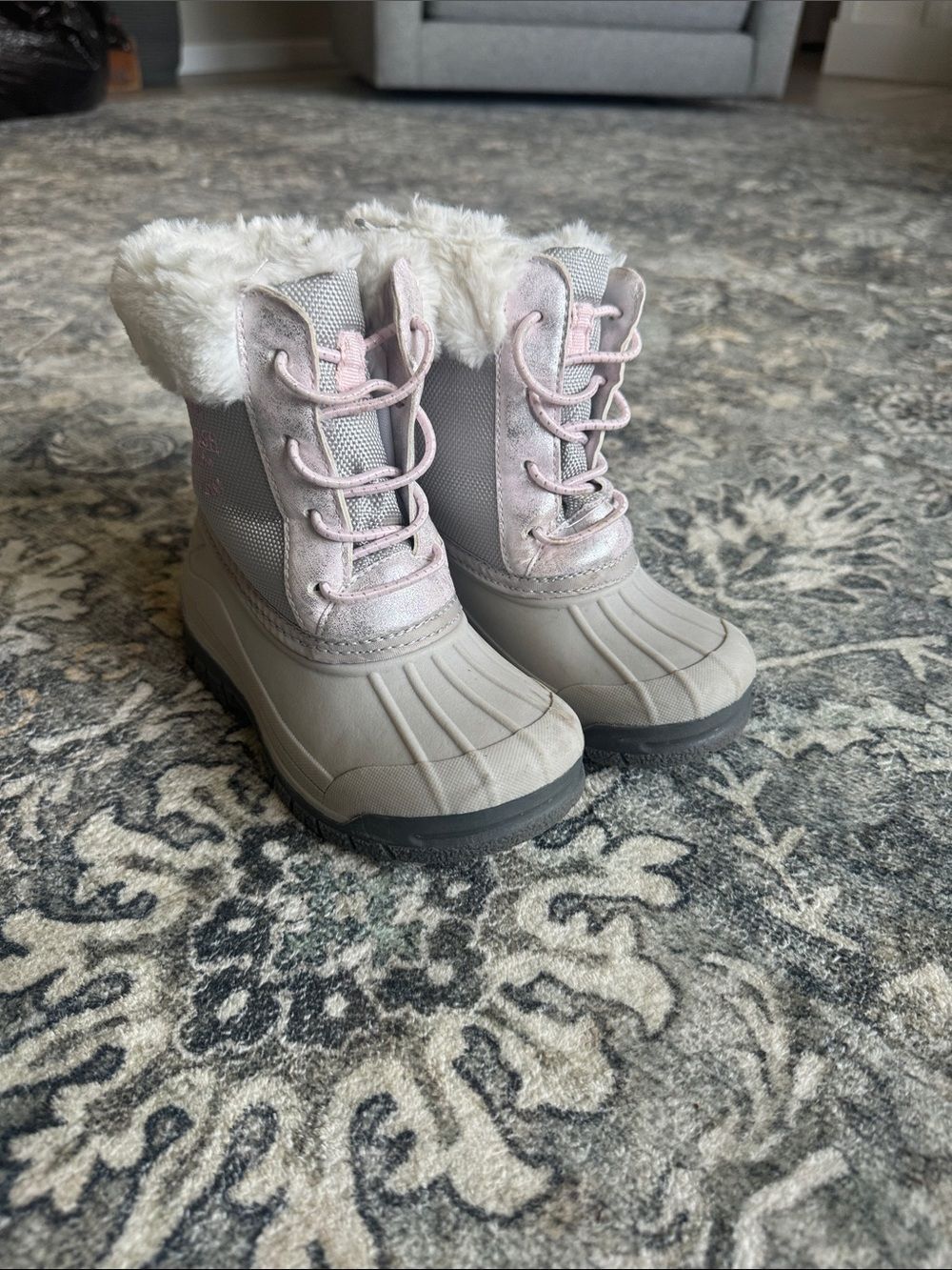 Kids Oshkosh Pink and Gray Winter Snow Boots with Faux Fur